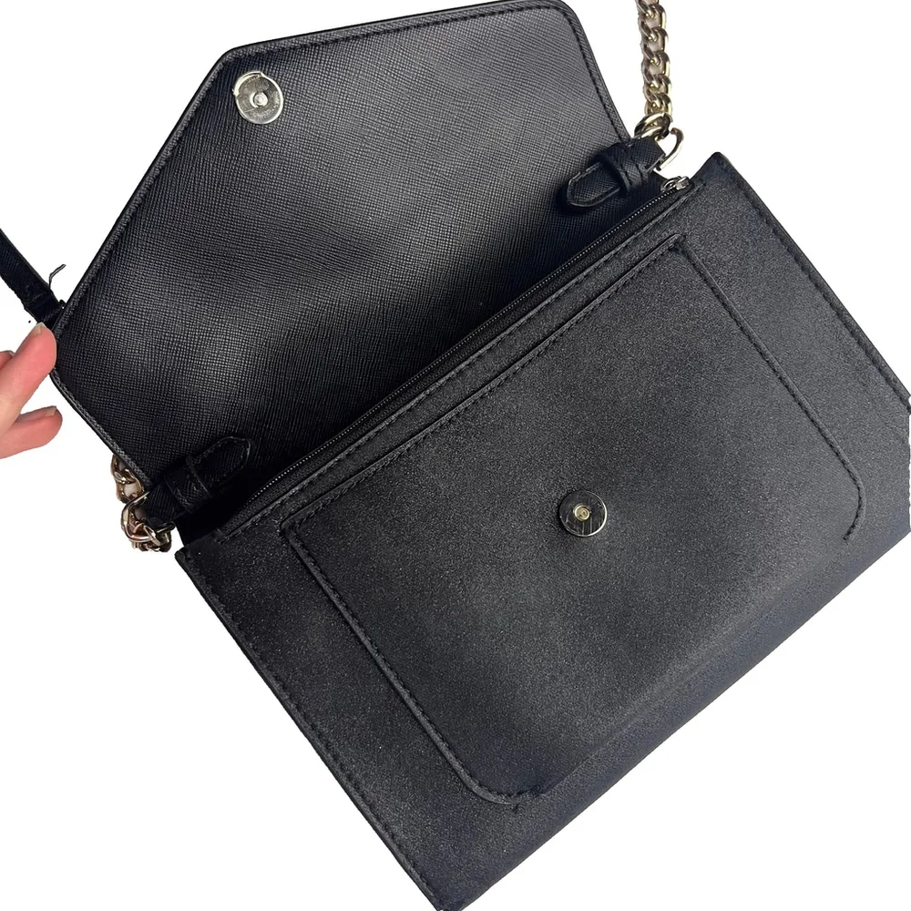 Kate Spade Tinsel Glitter Fabric Flap Crossbody Bag Black K9336
